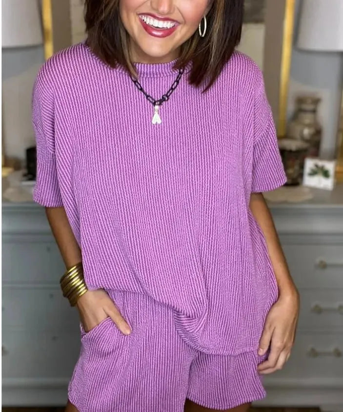 Women's Ribbed Top and Shorts Set (Buy 2 Free Shipping)