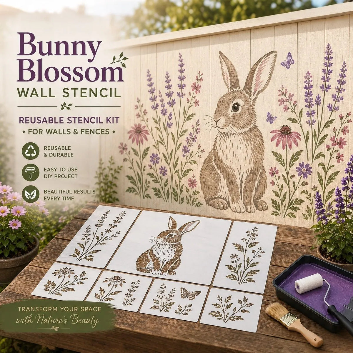 🔥HOT SALE🔥Last Day 50% OFF - 🌿Garden Bloom Wall Stencil Kit | DIY Garden Painting Templates for Every Space