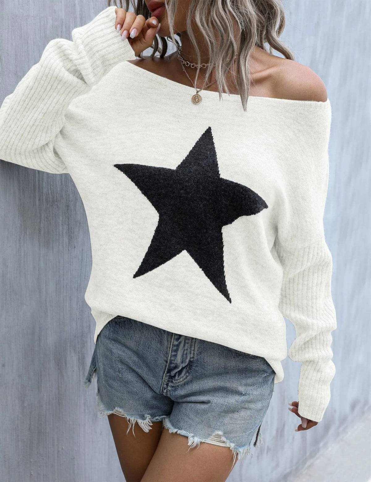 Women's Fall Off The Shoulder Knitted Pullover Sweater