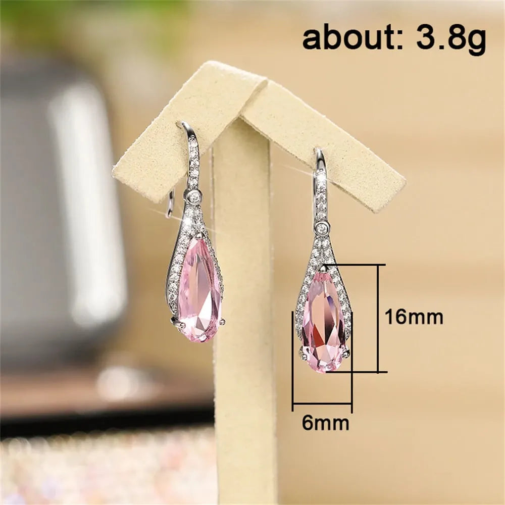 Pear Shaped Pink Crystal Drop Earrings
