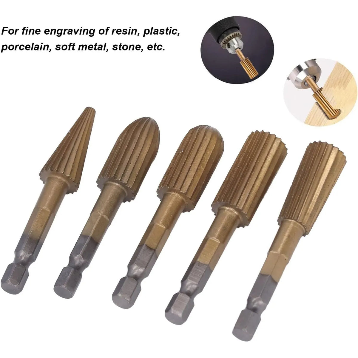 🎉⚡5‐Pack High‐Speed‐Steel Hex‐Shank Rotary File Burr Set