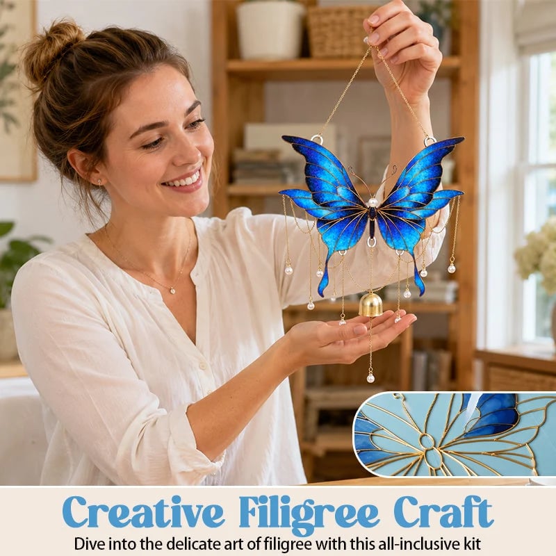 🎉49% OFF - 🦋DIY Filigree Cloisonne Enamel Butterfly Wind Chime Craft Kit