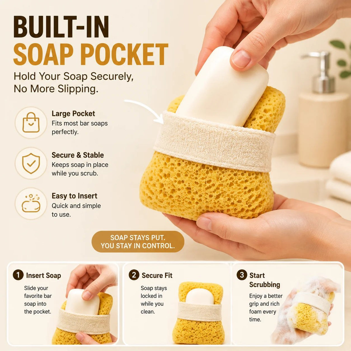 🎉Soft Soap Pocket Sponge – The Easy Way To Create More Shower Foam