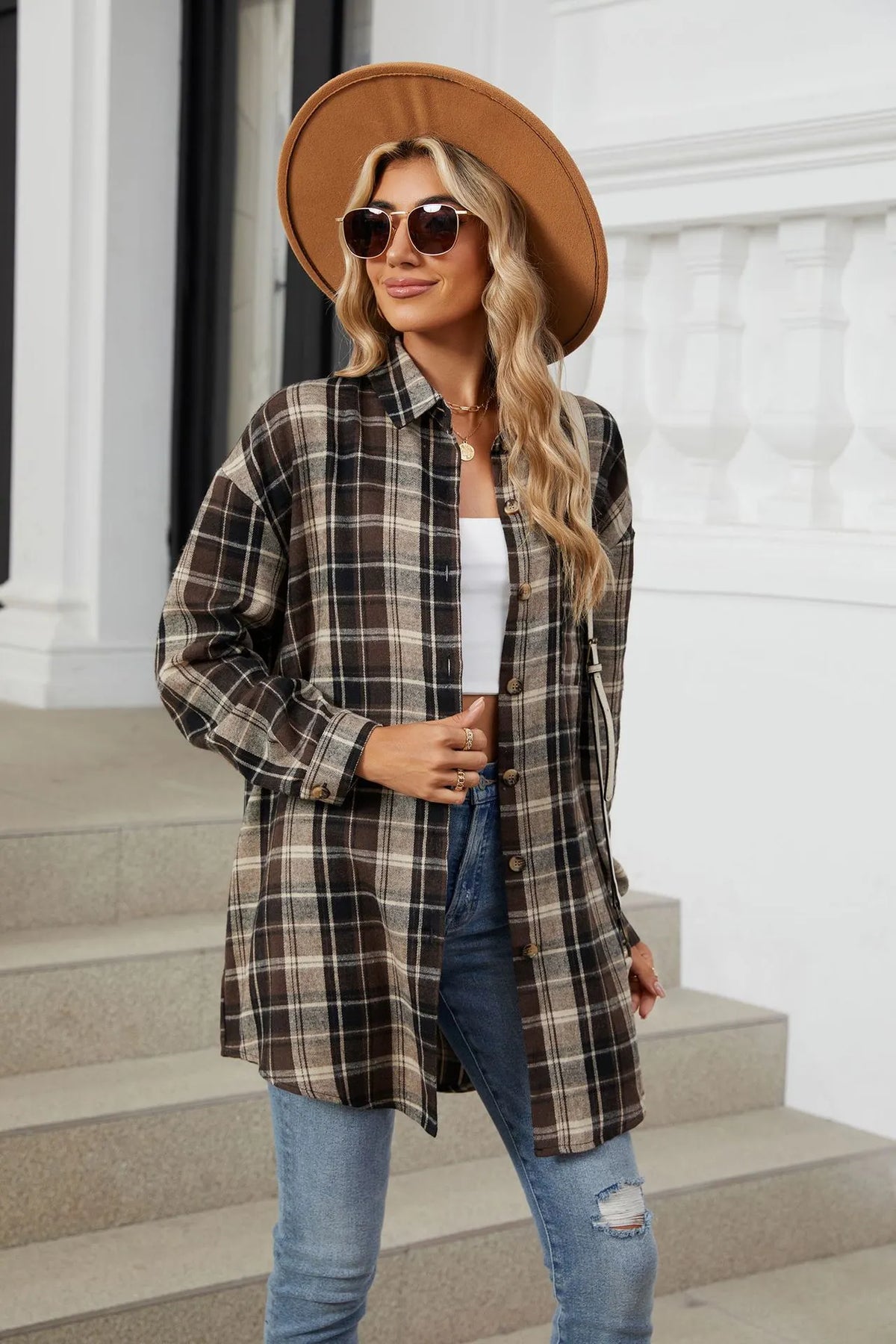 🔥Women's flannel plaid casual loose long-sleeved shirt