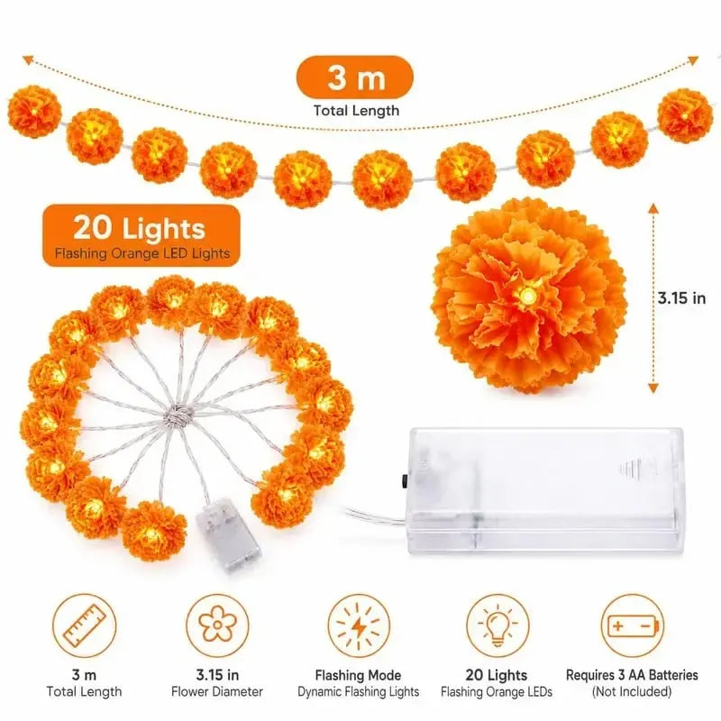 🎉Mexican Marigold Flower String Lights | 💕Death is not the end of life, forgetting is