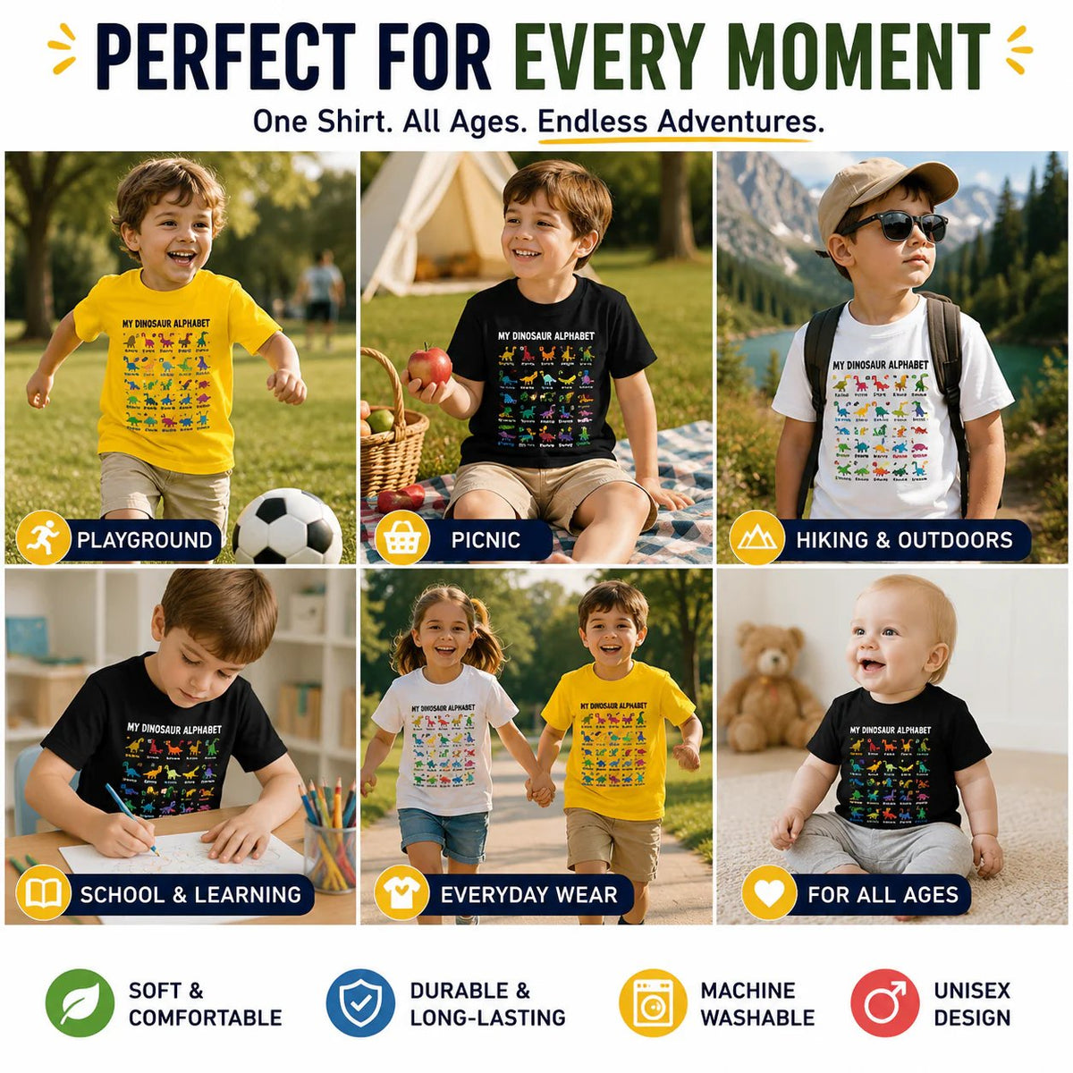 🔥 HOT SALE 🔥Boys Dinosaur Alphabet Tee🦖