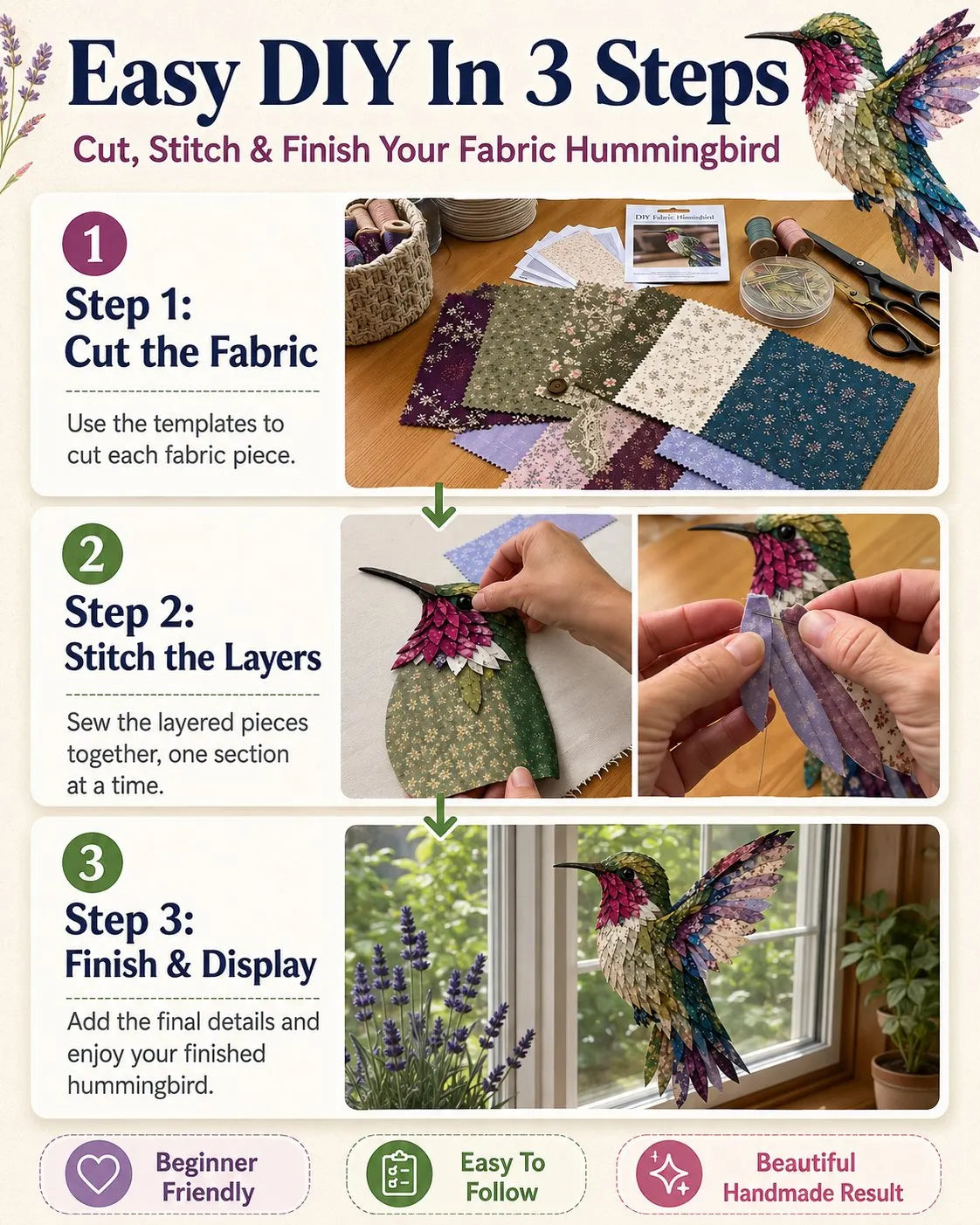 🔥 HOT SALE 🔥🧵 Beginner Friendly ✨ 3D Patchwork Bird DIY Craft Kit – Create a Layered Fabric Bird Worth Displaying
