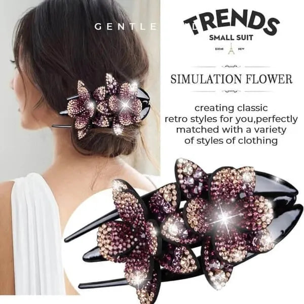 Rhinestone Double Flower Hairpin (buy 1 get one free)