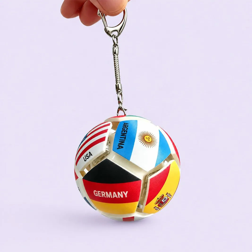 🏆⚽ Officially Licensed World Flag Soccer Fidget Keychain | Pocket Stress Relief Toy