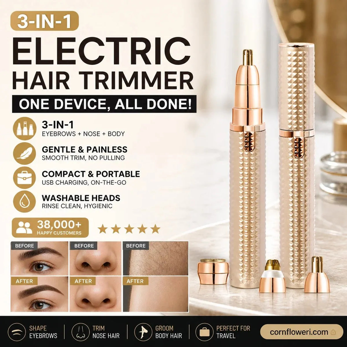 🔥 HOT SALE 🔥✂️ 2026 Sale — Over 38,000 Sold!🔥 Portable Electric Eyebrow Trimmer – Interchangeable Heads 🪒