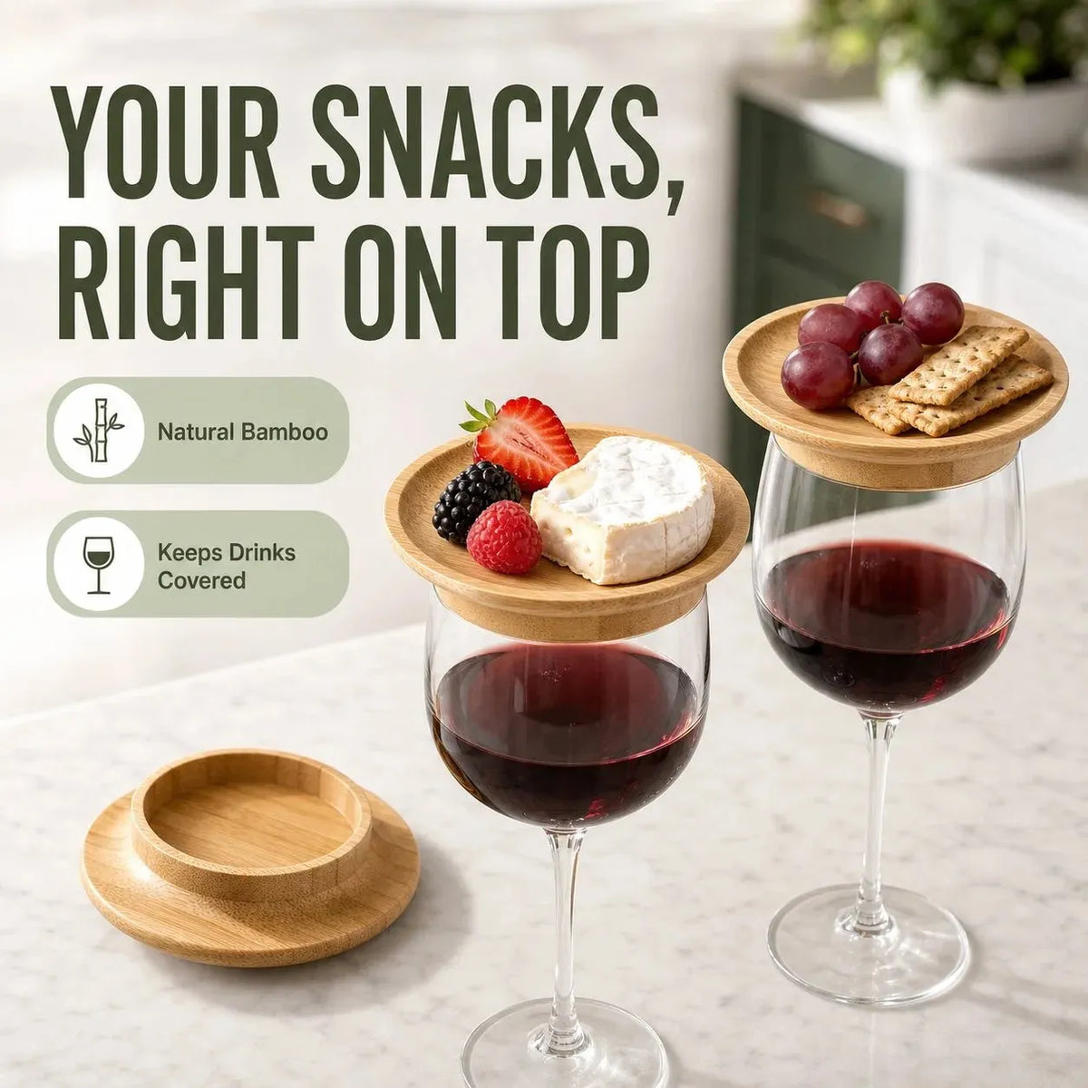 🔥HOT SALE🔥Bamboo Wine Glass Toppers – Set of 4