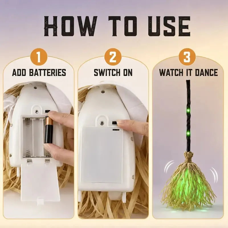 🎃40% OFF TODAY🧹Animated Dancing Witch Broom - Motion-Activated Light & Spooky Sound Decor✨