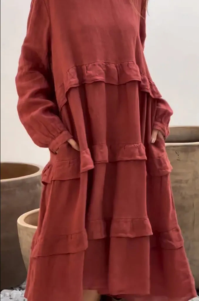 Crew Neck Ruffle Hem Dress