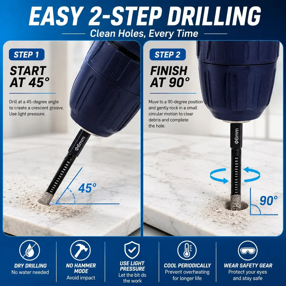 🎉HOST SALE 49% OFF-6 Pcs Diamond Drill Bits Set, 1/4 5/6 3/8 1/2 Inch Brazed Diamond Drill Bits for Precision Drilling in Tile Ceramic Glass Granite Marble Masonry