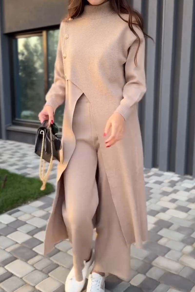 Women's Casual Slit Top and Pants Set
