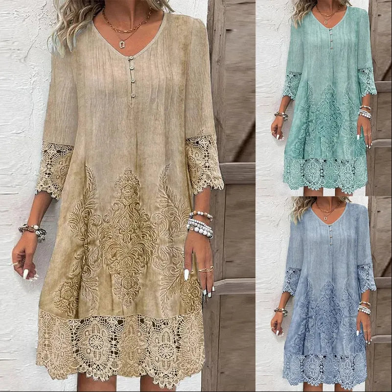 💖Limited Sale 49% OFF💖Elegant half sleeve v-neck lace dress for women
