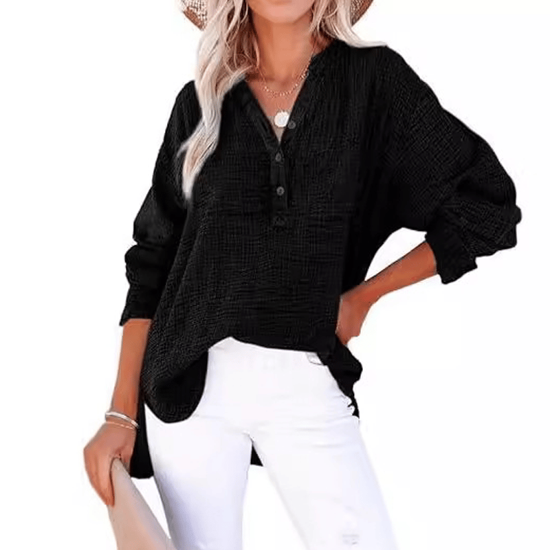 💖Limited Sale 49% OFF💖Women’s Casual Gauze Button Neck Long Sleeve Blouse