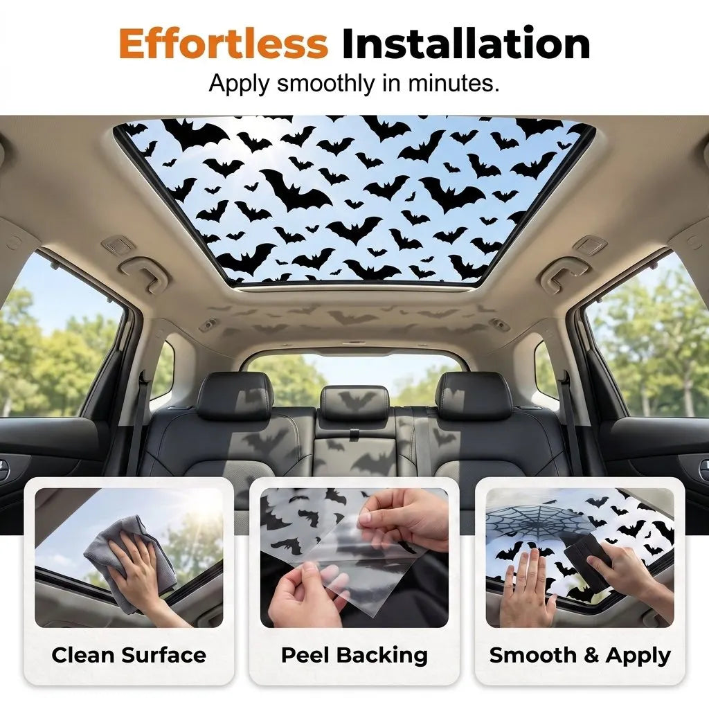 🎉HOT SALE🔥🕸🦇 Halloween Sunroof Decal – Gothic Spiderweb & Bat Window Film