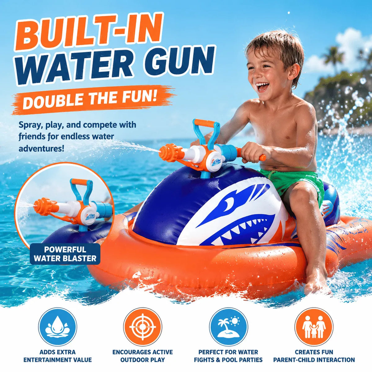 🎉🏆2026 Upgraded 49% OFF🌊 2-in-1 Shark Inflatable Jet Water Ski🚤 Built-in Water Gun