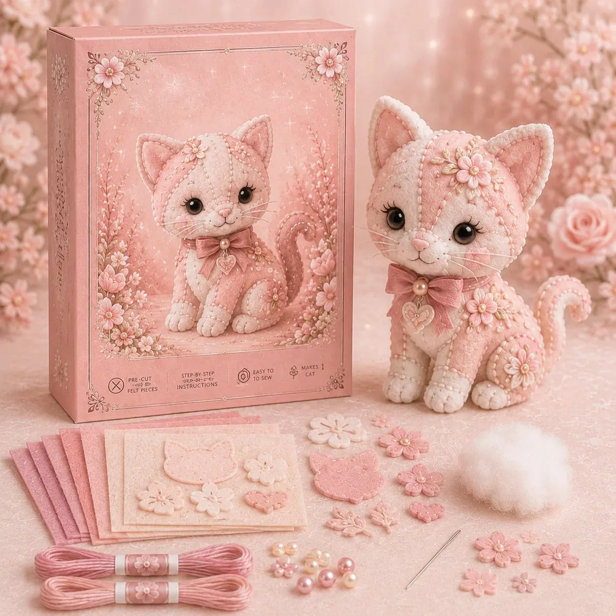 🎉💗Pink Woodland Friends DIY Felt Sewing Kit – Make Your Own Cute Animal