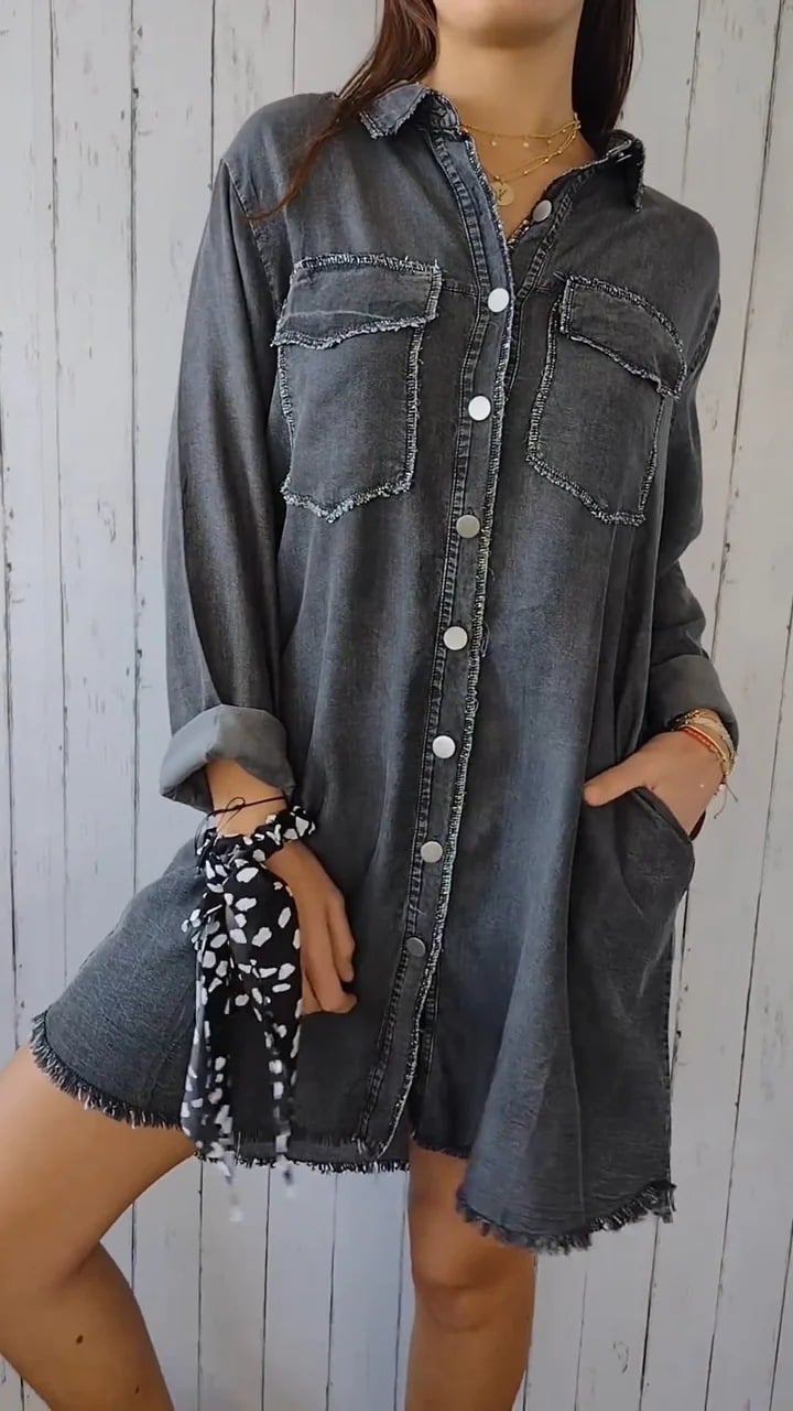 Fashionable and Versatile Long-sleeved Lapel Denim Jacket
