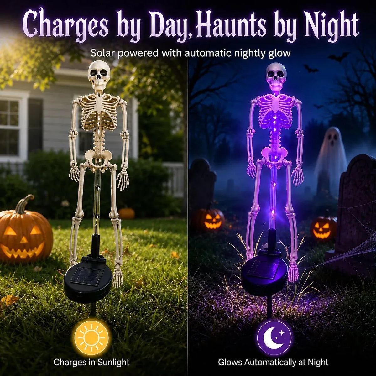 🎉[🎃Halloween sales🎃]Halloween Skull Solar Garden Lights | Waterproof Outdoor LED Skull Stake Lights for Yard, Lawn & Pathway Decor