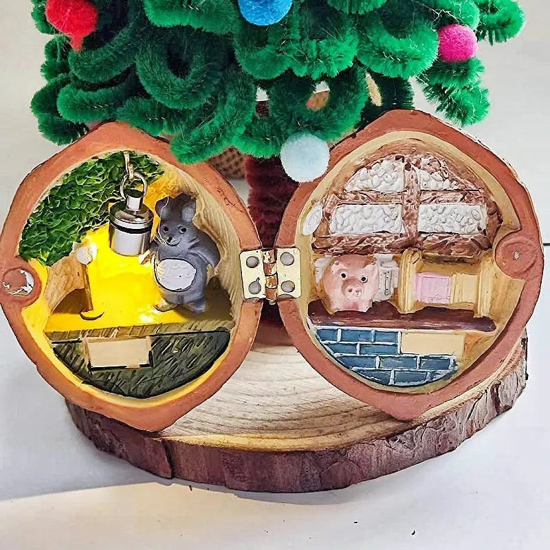 Handmade.🏠Walnut Shell Doll House--mini library, tiny World inside walnuts