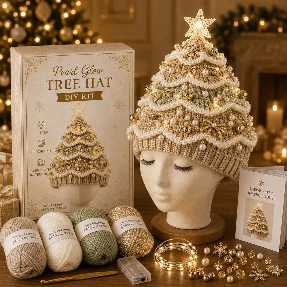 🎉🎄Beginner-Friendly Light-Up Christmas Tree Crochet Hat DIY Kit | Complete Kit with Coordinated Yarn, LED Lights & Step-by-Step Guide Included 💕