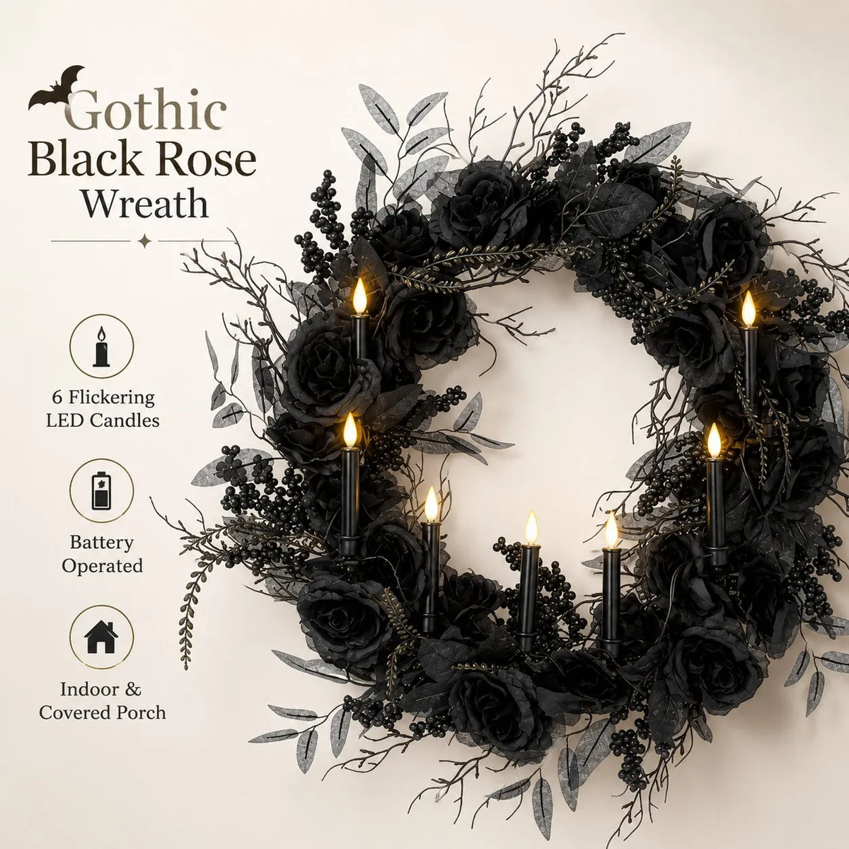 Black Rose Candle Wreath
