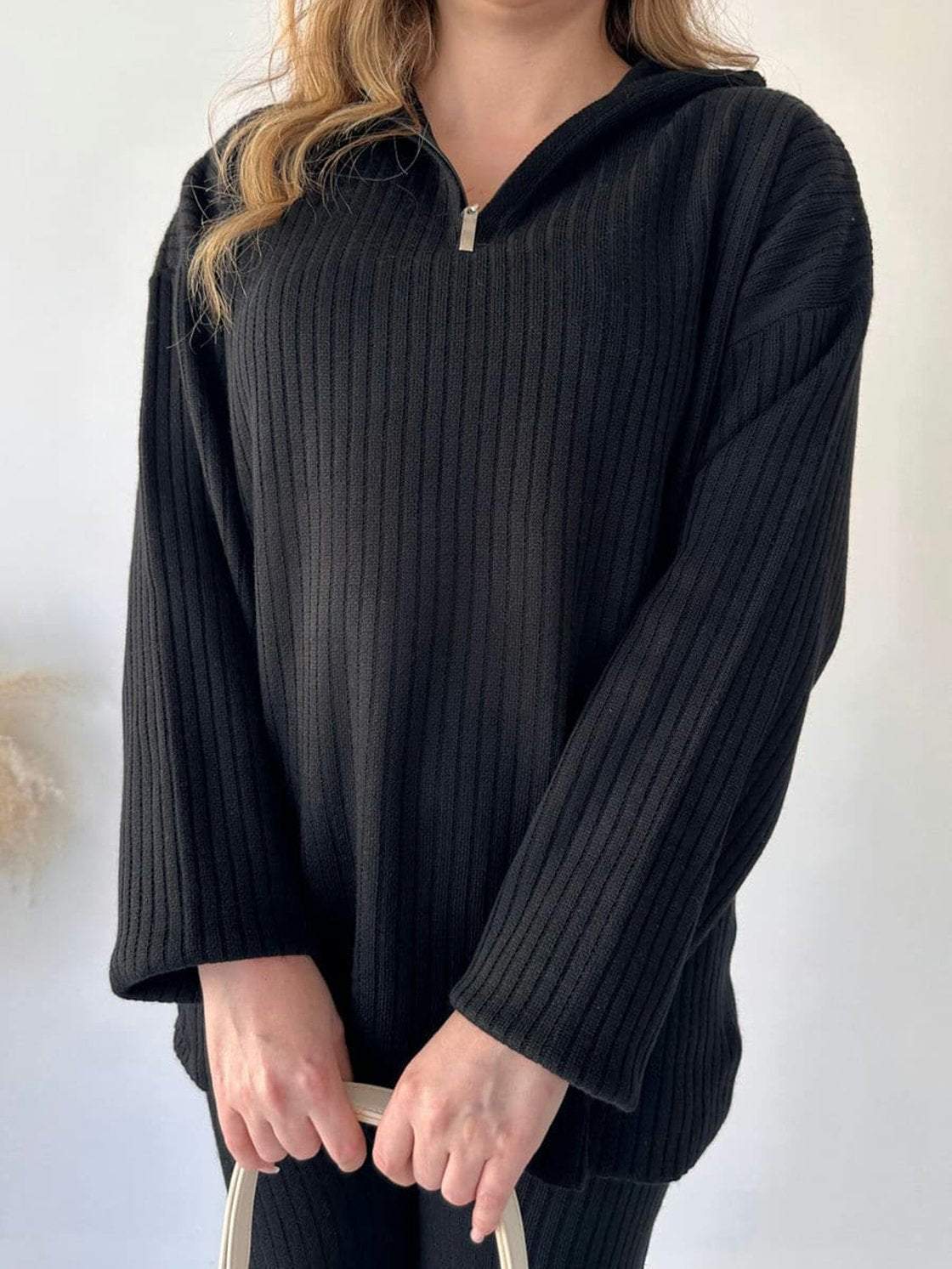 Zipper High-Neck Ribbed Two-Piece loungewear Set