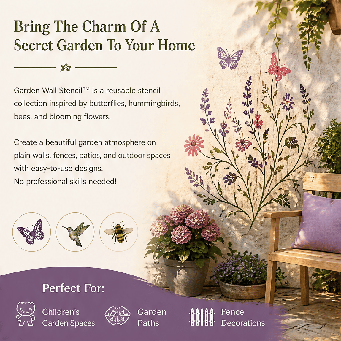 🎉🌿 Garden Wall Stencil, Reusable DIY Kit for Walls, Fences & Patios