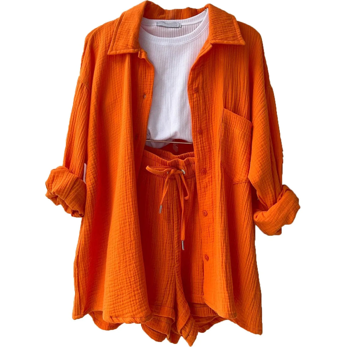LONG SLEEVE SHIRT SHORT SET