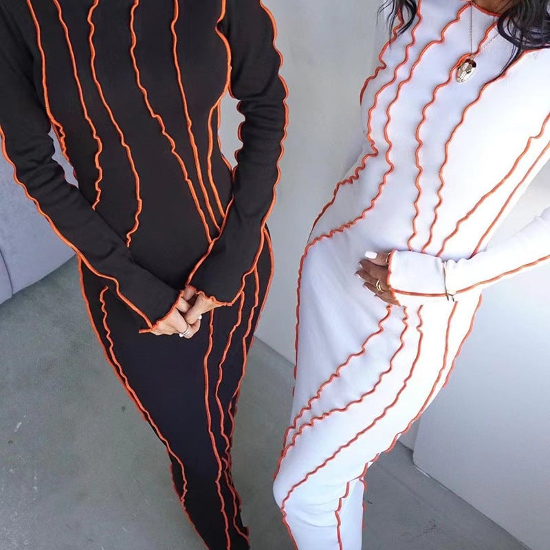 Autumn and Winter Sunken Stripe round Edge Dress Women's Clothing