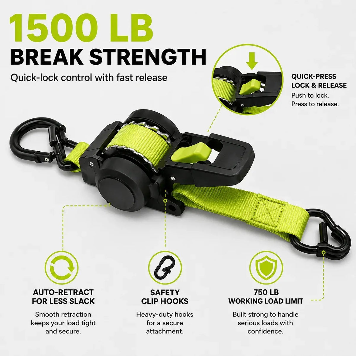 🔥HOT SALE🔥⚡Green Ratchet Straps 11.5ft – 1500LB Hold for Moves & More