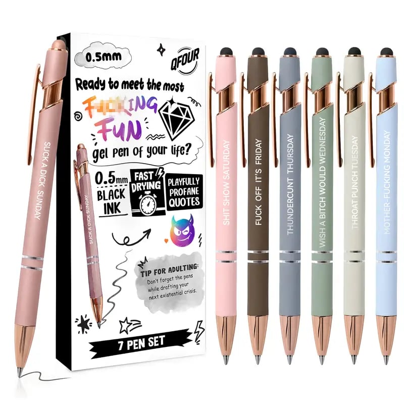 💝 Funny Mood Pen Set (7 PCS) – Sarcastic Quote Gel Pens for Office & Coworkers