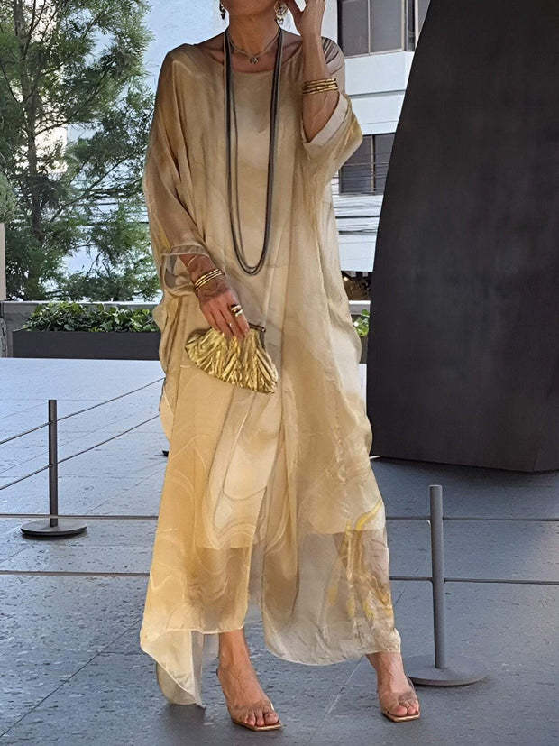 Elegant Chiffon Marbleized Print Dress