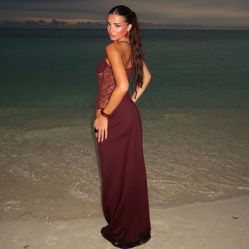 Lace Camisole Tied Rope Waist Revealing Dress
