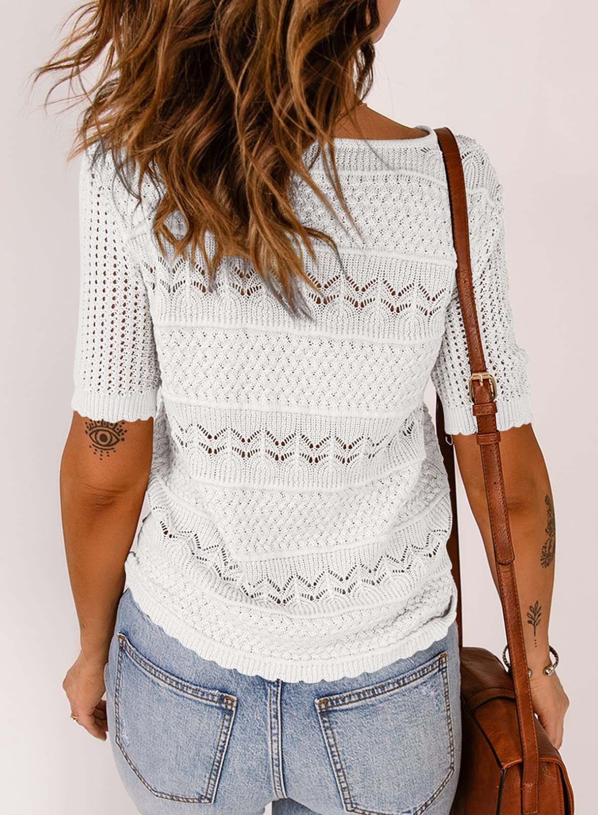 Round Neck Hollow Short Sleeve Knit Crochet Top