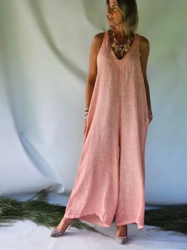 Women's Sleeveless Loose Fit Casual Wide-Leg Jumpsuit – Effortless Comfort & Style