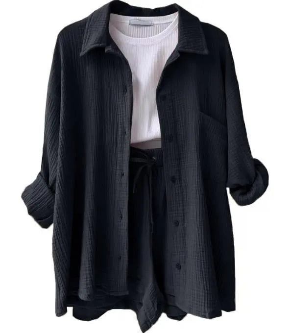 LONG SLEEVE SHIRT SHORT SET