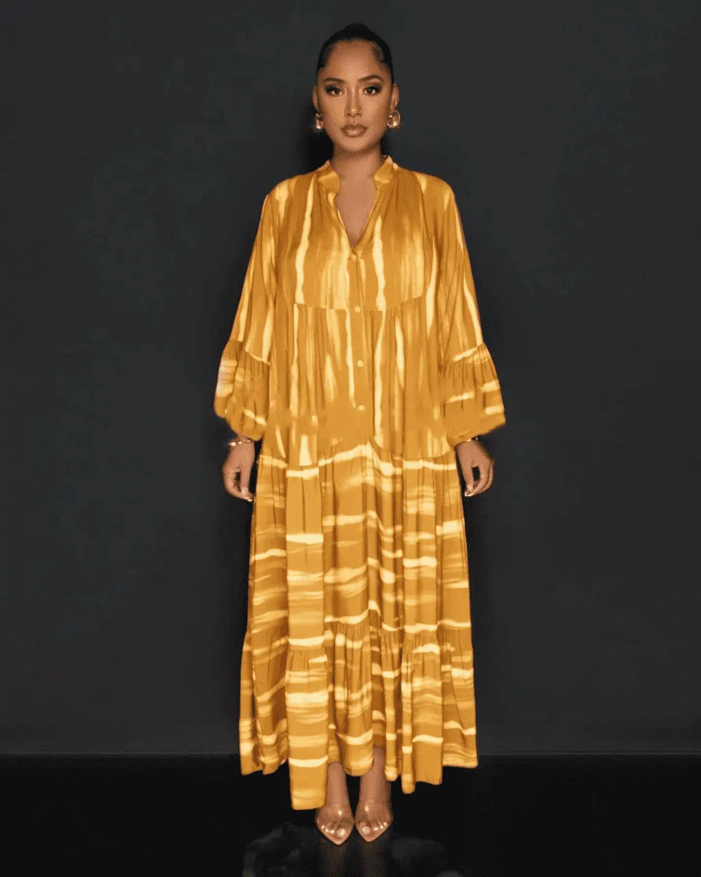 Printed ruffle hem maxi dress 🔥 (Buy 2 Free Shipping)