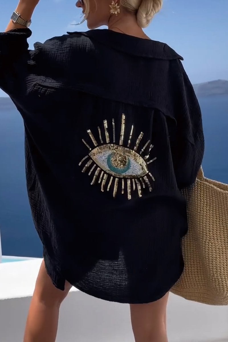 Evil Eye Casual Sequin Beaded Shirt (Buy 2 Free Shipping)
