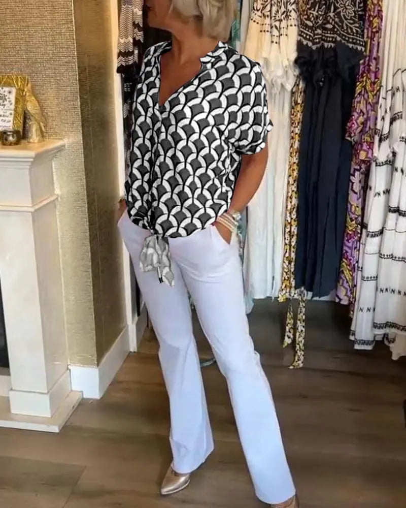 Short-Sleeved V-Neck Printed Casual Top (Buy 2 Free Shipping)