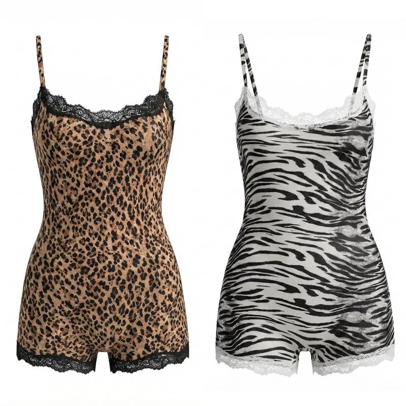 💖Hot 49% OFF🌹Women’s Abstract Tiger Print Lace-Trim Playsuit🐅✨