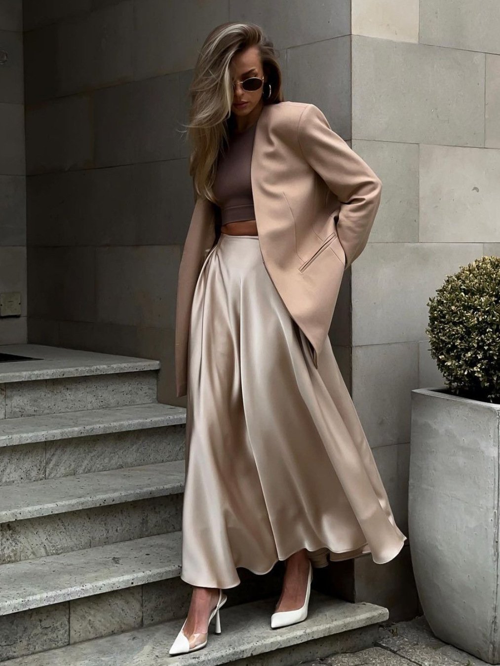 Elegant High Waist Satin Long Skirt