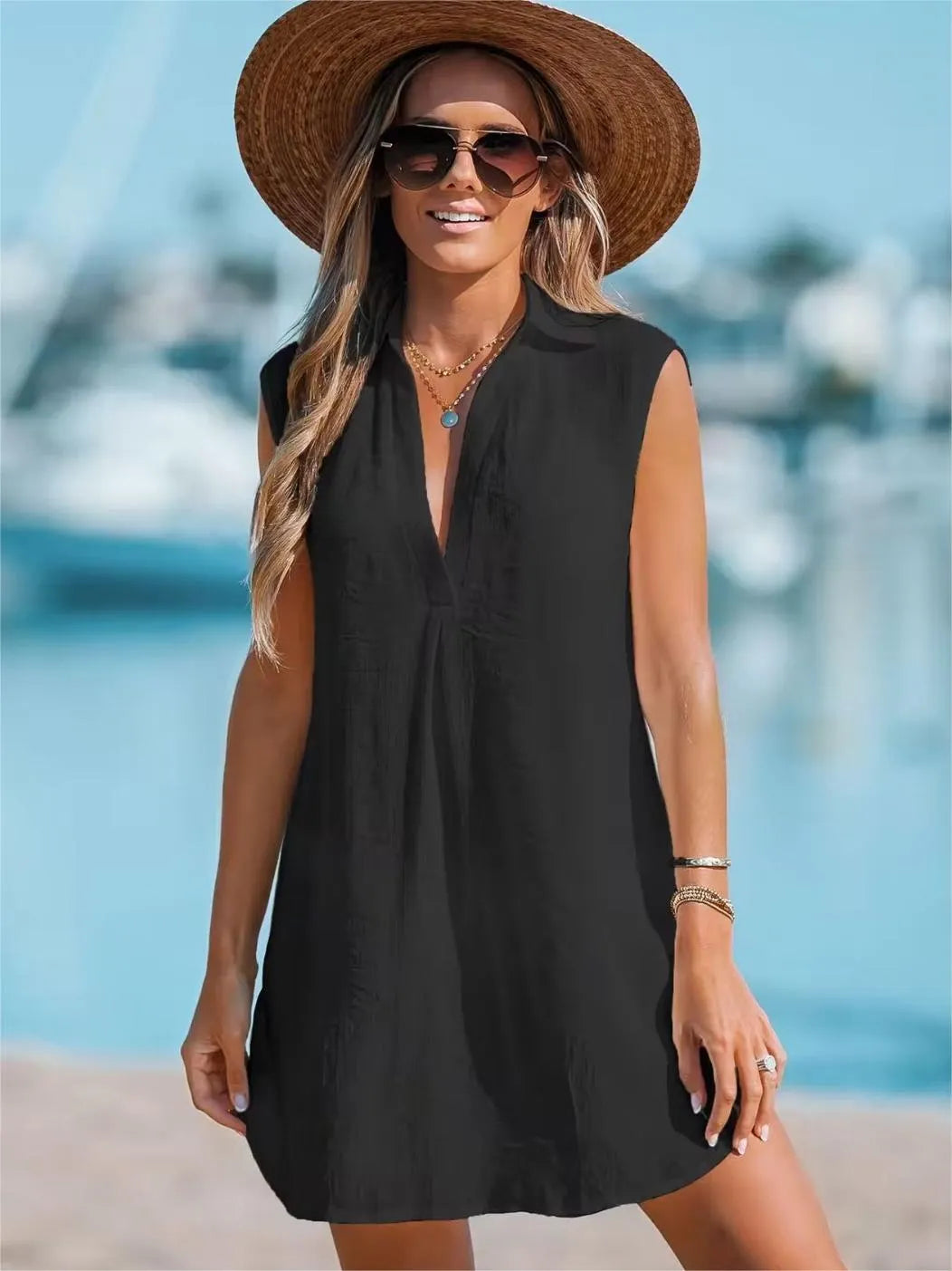 Women's Summer Beach Sleeveless Lapel Pleated Top (Buy 2 Free Shipping)