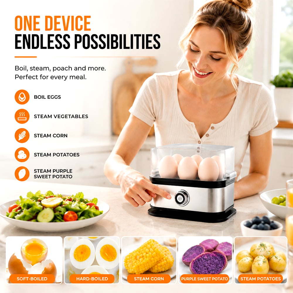 🔥HOT SALE🔥🥚🥚 Fast 6-Egg Cooker – Quick Breakfast Egg Boiler & Steamer