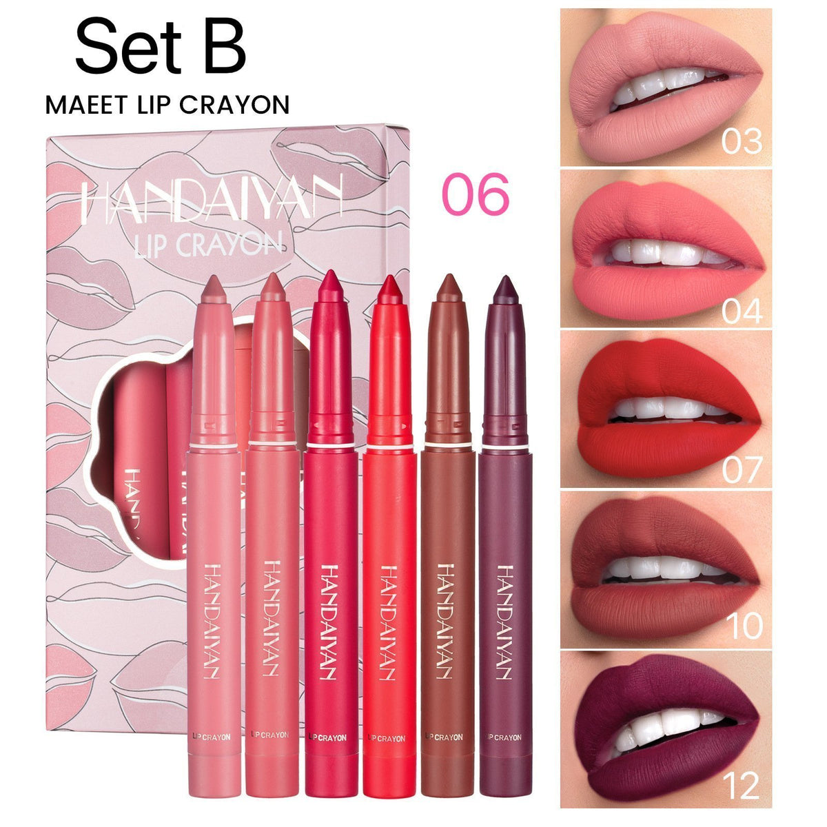 12 Color HANDAIYAN Rotating Sharpenable Matte Lipstick Pencils- Buy 2 Get 1 Free