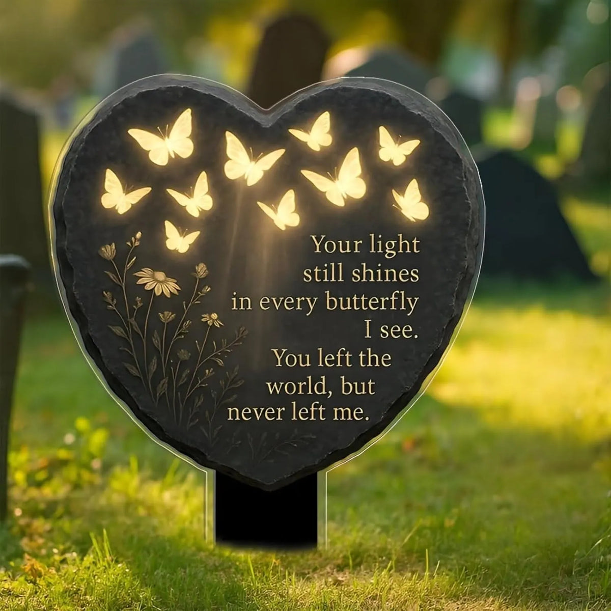 🎉🦋💖 Unique Butterfly Heart-Shaped Floral Acrylic Outdoor Memorial Plaque