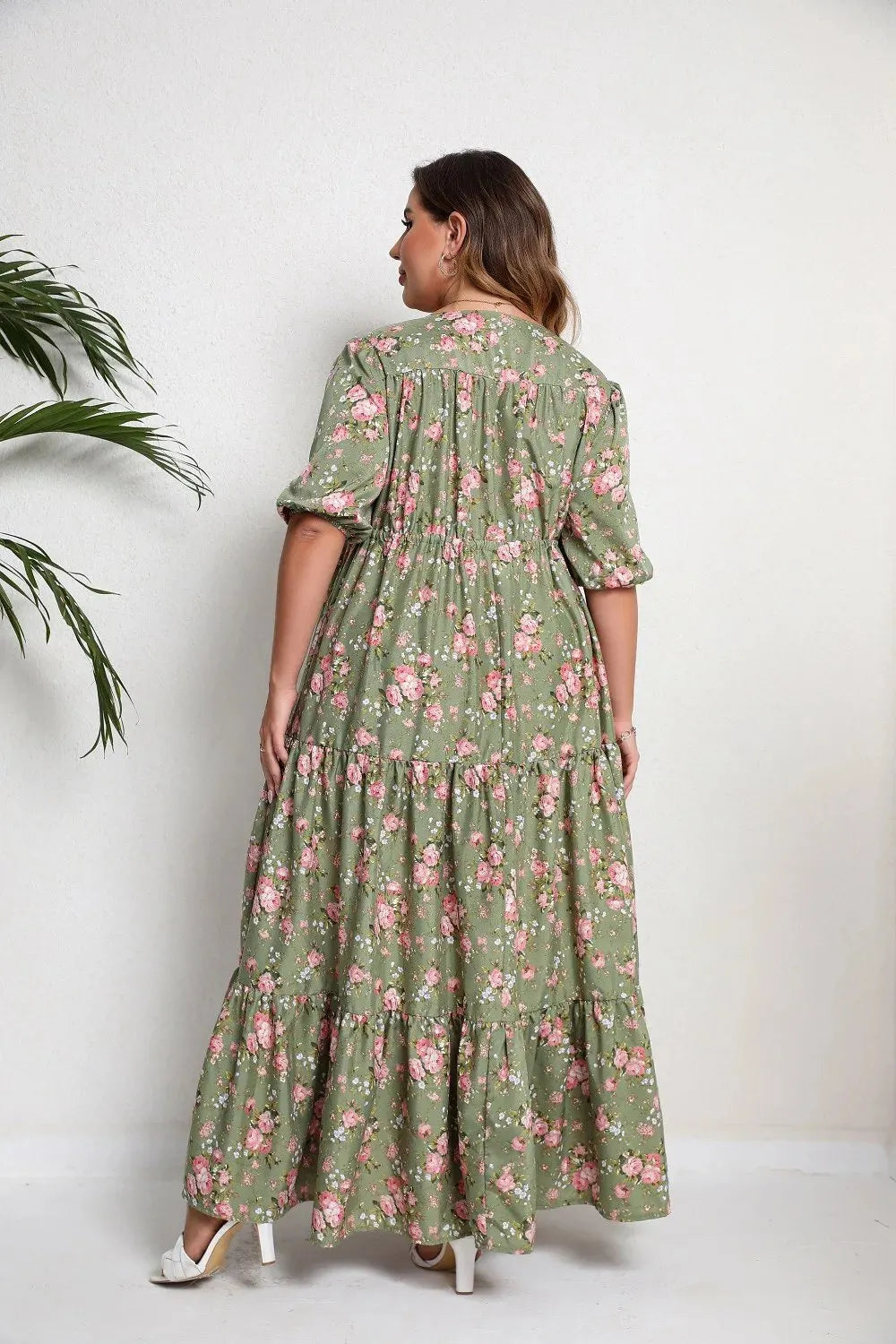 Boho V-neck print loose dress